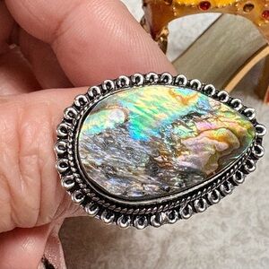 Abalone Shell 925 Silver Handmade Ring US Size 7.